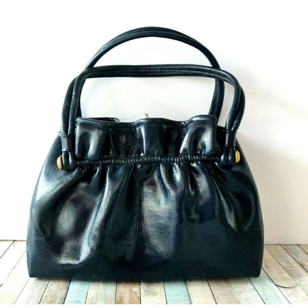 ROOMY VINTAGE NAVY BLUE SOFT VINYL FRAMED POCKETBOOK BAG HANDBAG PURSE - Picture 5 of 12